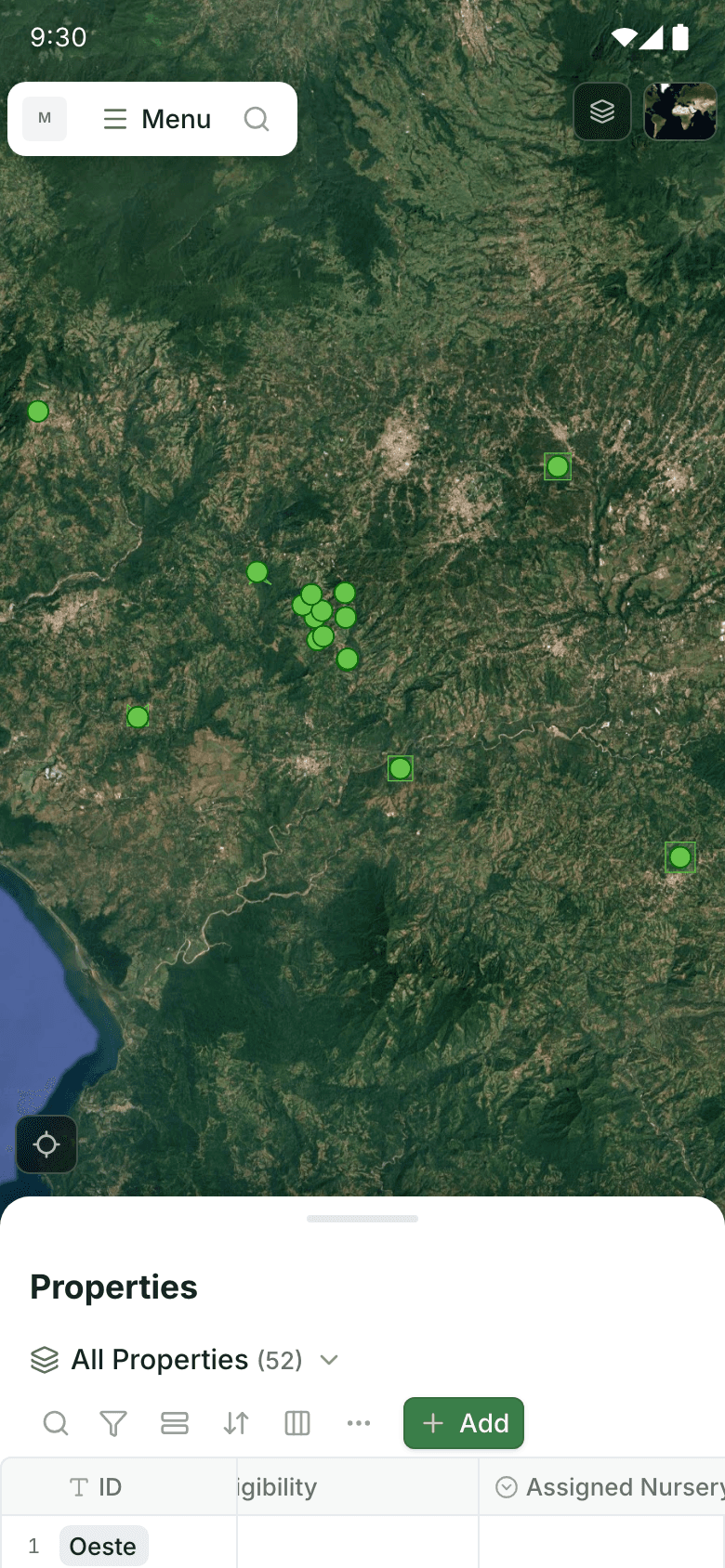 Demo project properties on a mobile map